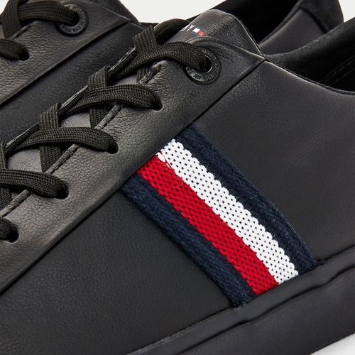 Tommy Tênis  Masculino Couro Faixa Tricot  Lateral