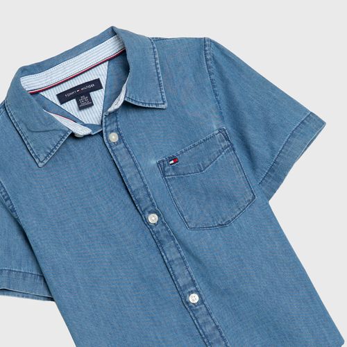 Camisa Denim Manga Curta Infantil Tommy Hilfiger