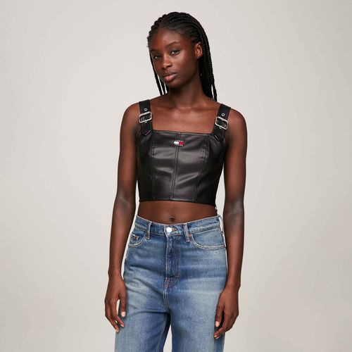 Top Cropped De Couro Vegano Com Fivela Tommy Jeans