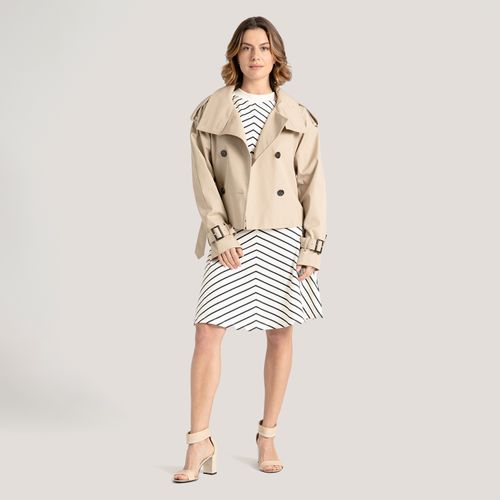 Trench Coat Cropped De Algodão