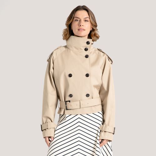Trench Coat Cropped De Algodão