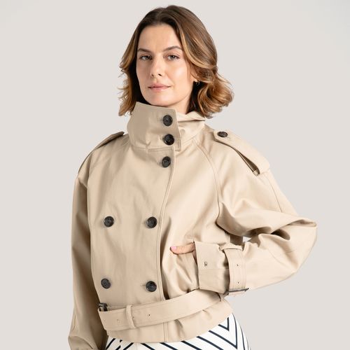 Trench Coat Cropped De Algodão