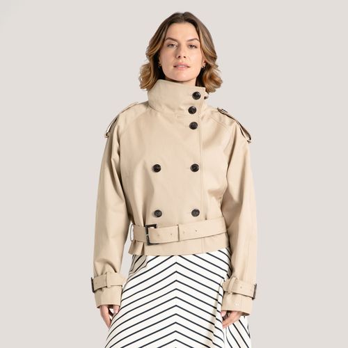 Trench Coat Cropped De Algodão