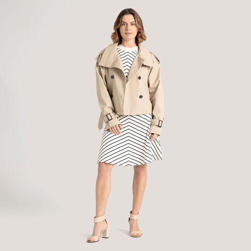 Trench Coat Cropped De Algodão
