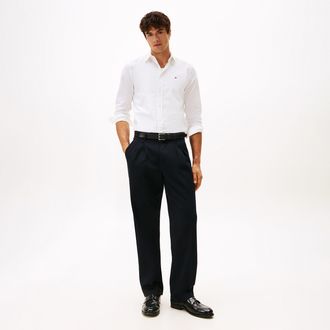 Camisa Listrada Oxford Manga Curta | Tommy Hilfiger