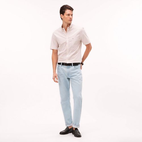 Camisa Listrada Oxford Manga Curta