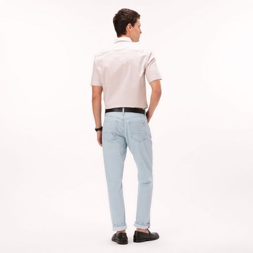 Camisa Listrada Oxford Manga Curta