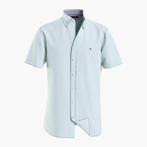Camisa Listrada Oxford Manga Curta