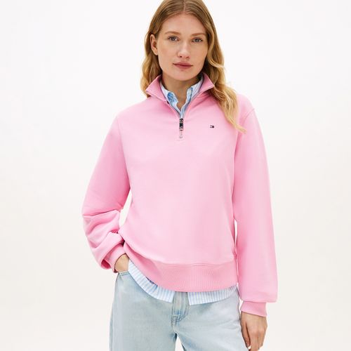 Moletom Tommy Hilfiger Em Terry Com Meio Zíper Manga Longa