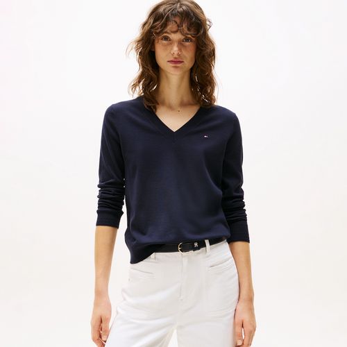 Suéter Tommy Hilfiger Em Jersey Stitch Com Gola V