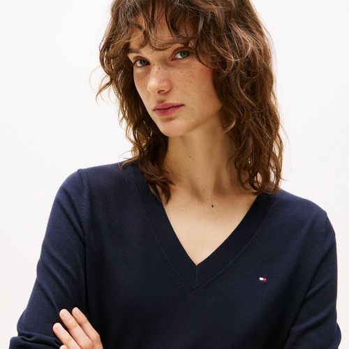 Suéter Tommy Hilfiger Em Jersey Stitch Com Gola V