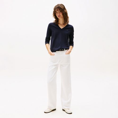 Suéter Tommy Hilfiger Em Jersey Stitch Com Gola V