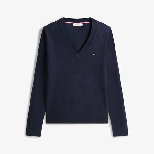 Suéter Tommy Hilfiger Em Jersey Stitch Com Gola V