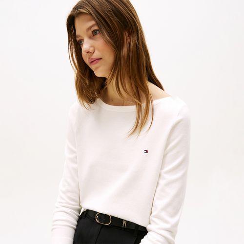Suéter Tommy Hilfiger Em Jersey Stitch Com Gola Canoa