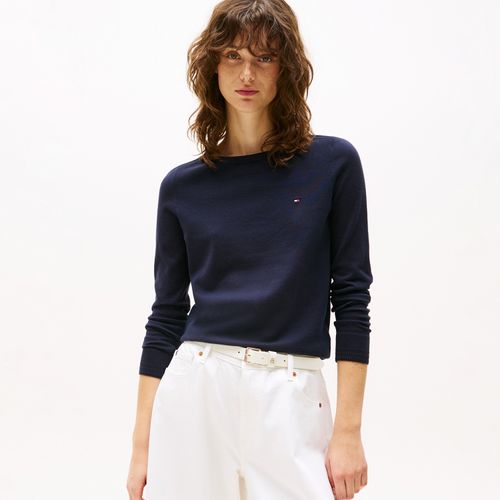 Suéter Tommy Hilfiger Em Jersey Stitch Com Gola Canoa