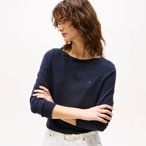 Suéter Tommy Hilfiger Em Jersey Stitch Com Gola Canoa