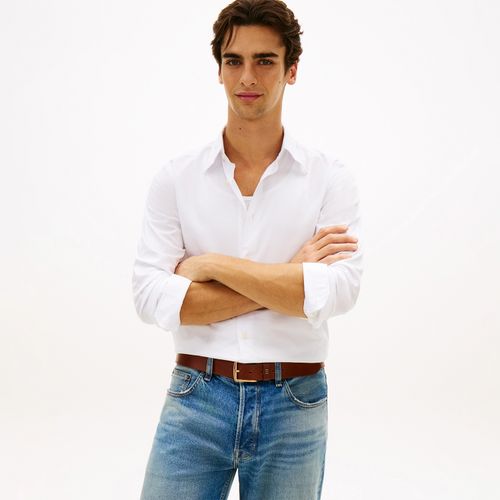 Camisa Tommy Hilfiger Em Sarja Com Colarinho Button Down Flex