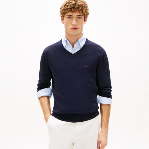 Suéter Tommy Hilfiger Essential De Algodão Com Gola V