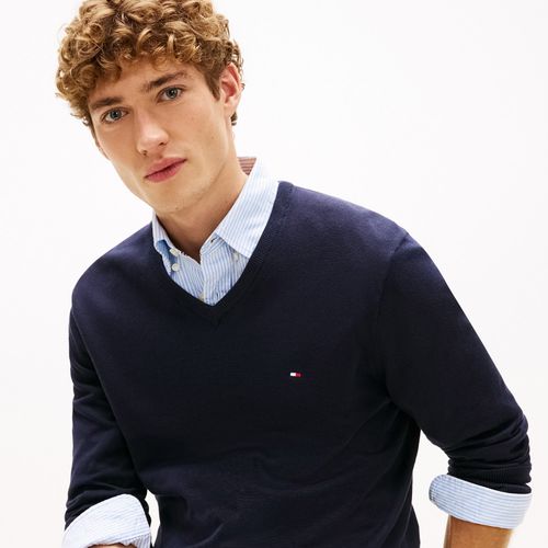 Suéter Tommy Hilfiger Essential De Algodão Com Gola V