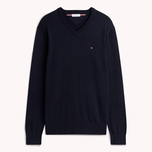 Suéter Tommy Hilfiger Essential De Algodão Com Gola V