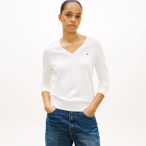 Suéter Tommy Hilfiger Em Jersey Stitch Com Gola V